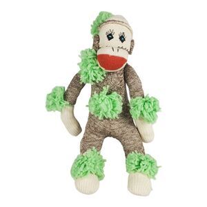 Sock Monkey Plush Green Pom Poms Colorful Easter Spring Stuffed Toy 18" Fun